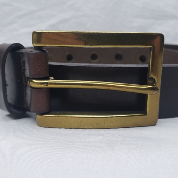 Chunky Brown Leather Belt Size L Grommets Distressed Brass Buckle - Picture 6 of 9